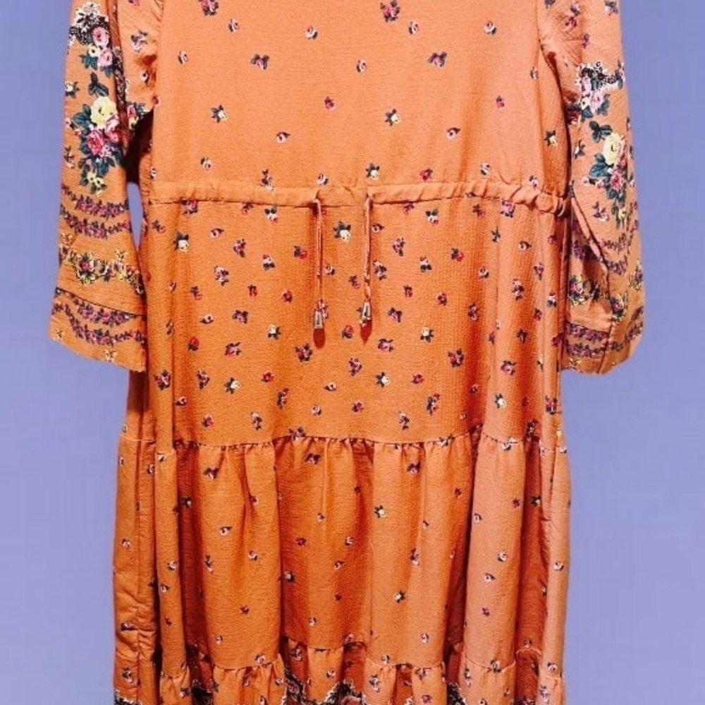 Unique Vintage Orange Tiered Ruffled Midi Dress